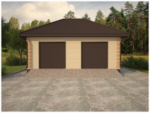 Проект гаража STROY-RZN G-0003 (49,7 м2, 8,83*6,75 м, керамический блок 250 мм, облицовочный кирпич)