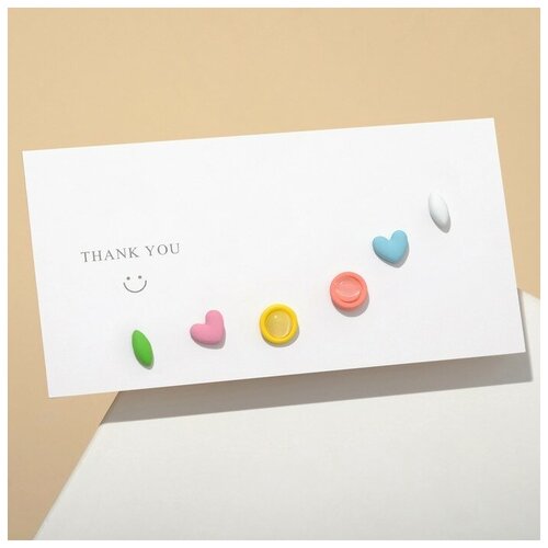 фото Пусеты набор 3 пары "фигурки" сердечки, цветные queen fair