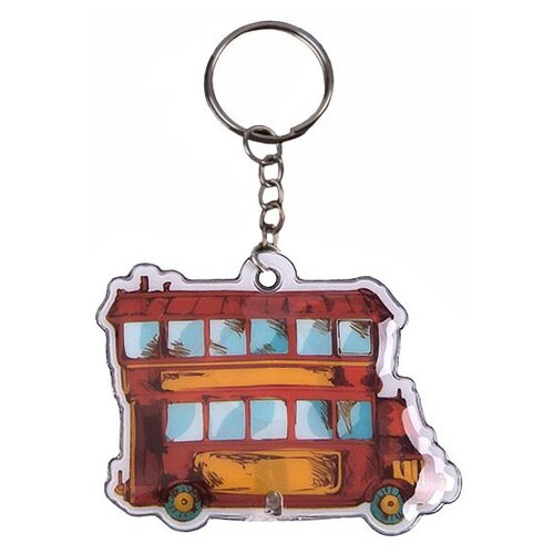 фото Брелок-фонарь феникс презент "автобус", пвх, кольцо для ключей на цепочке из нержавеющей стали, пакет с подвесом