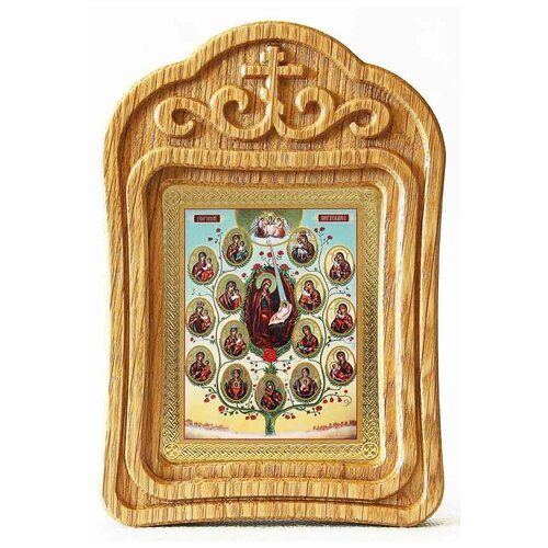 Древо Пресвятой Богородицы, икона в резной деревянной рамке древо пресвятой богородицы икона в рамке 12 5 14 5 см