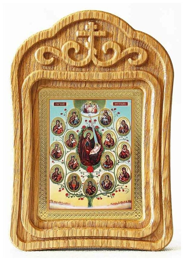 Древо Пресвятой Богородицы, икона в резной деревянной рамке