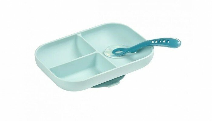 Набор посуды тарелка ложка Set repas silicone avec ventouse Bleu