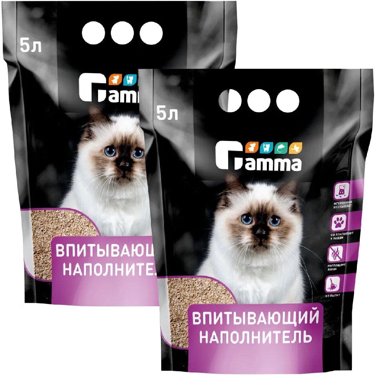 GAMMA наполнитель впитывающий для туалета кошек (5 + 5 л)