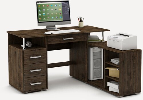 Изображение товара Компьютерный стол Амбер (Реал) 12Я, 130x130x75 см, с ящиком и полкой для принтера