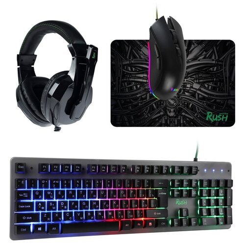 Набор игровой клавиатура+мышь+гарнитура+коврик Smartbuy RUSH Hypnos черный (SBC-777G-K)