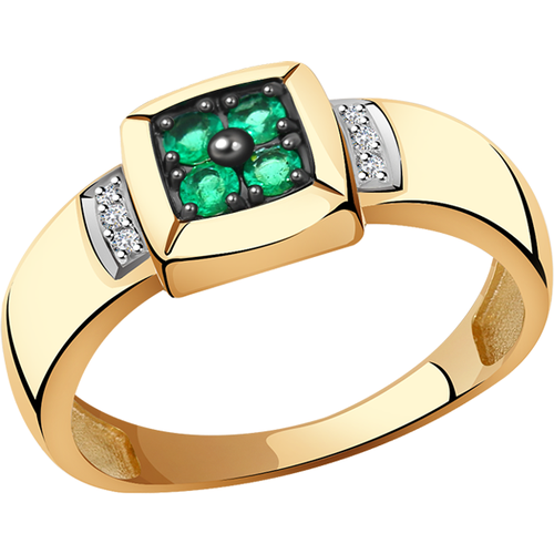 фото Кольцо diamant online, золото, 585 проба, изумруд, бриллиант, размер 18, зеленый, бесцветный
