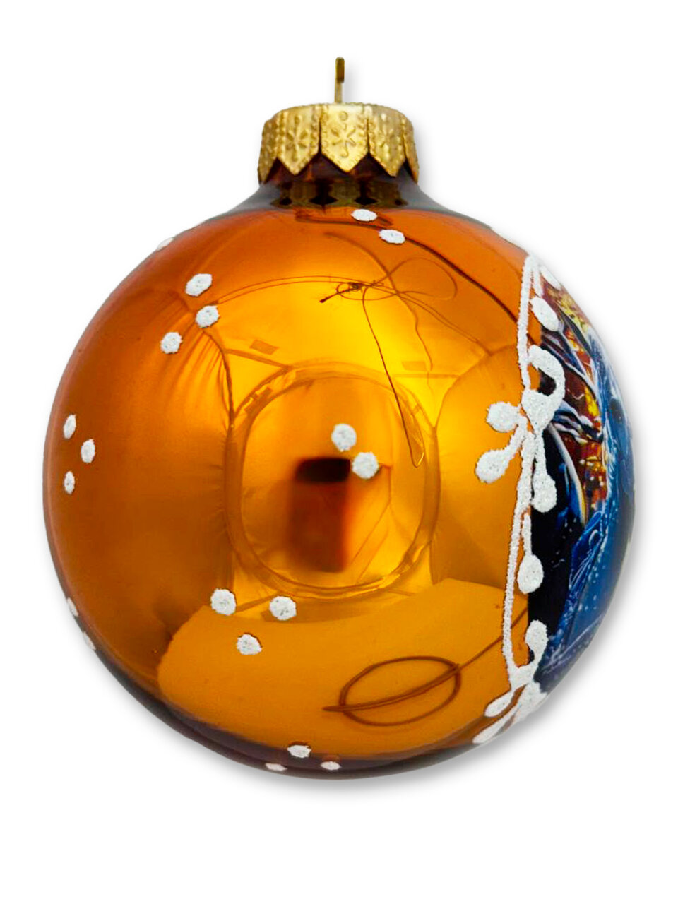 Елочный шар Ленигрушка Лошадка и Снегурочка золотой глянец шар 80 мм — фото 1