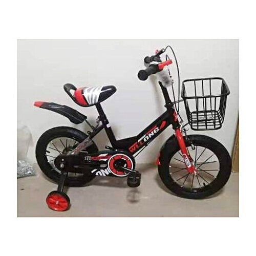 Велосипед 16 Wllong ручной тормоз корзина пластиковые крылья дополнительные колеса красно-черный велосипед детский 698600₽