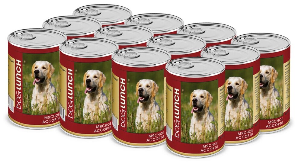 Dog Lunch консервы для собак Мясное ассорти в желе 410г х12шт