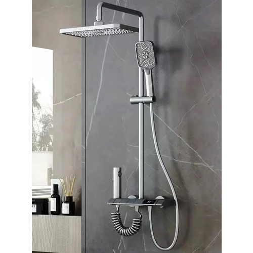 Душевая система с термастатом на кнопочном управлении Серый антрацит