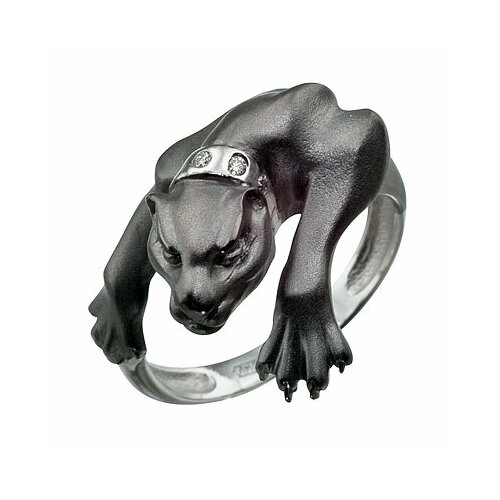 Перстень Альдзена 22044, золото, 585 проба, родирование, бриллиант, размер 17, черный, белый