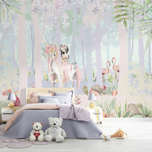 Фотообои на стену Обои флизелиновые "Magic forest" 300х270 декор лес единорог принцесса 3d