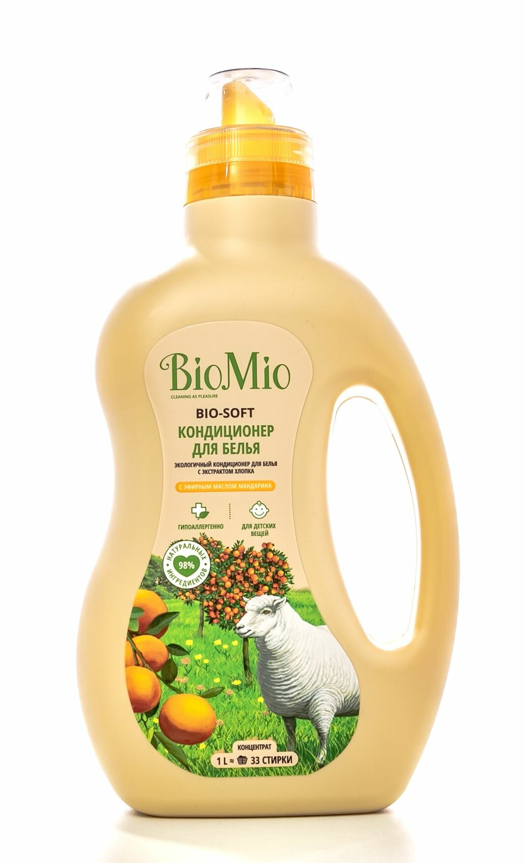 BioMio Кондиционер, ополаскиватель для белья Bio-Soft Экологичный с эфирным маслом мандарина, 1000 мл