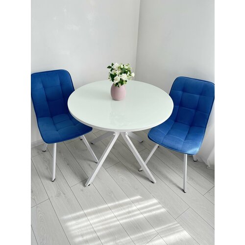 Стол обеденный круглый покрытие стекло нераздвижной LOFT кухонный Лофт, 90х90х75 см