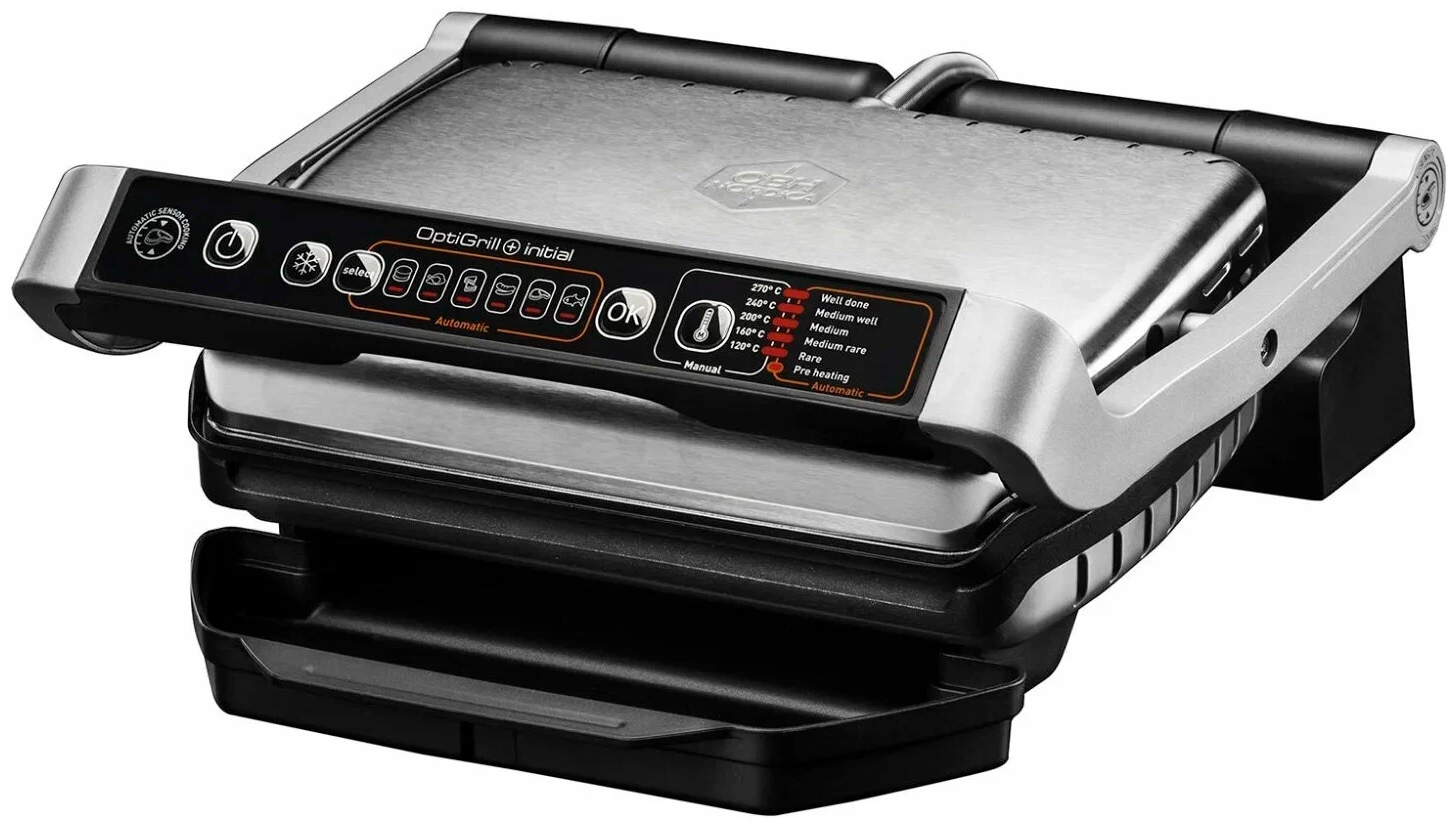 Умный электрогриль Tefal Optigrill+ Initial GC706D34 с датчиком определения толщины стальной/черный