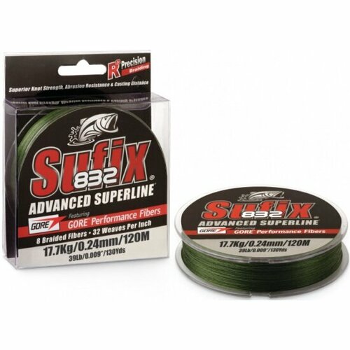 Плетеный шнур Sufix 832 Braid зеленая 120м 0.24мм 17,7кг