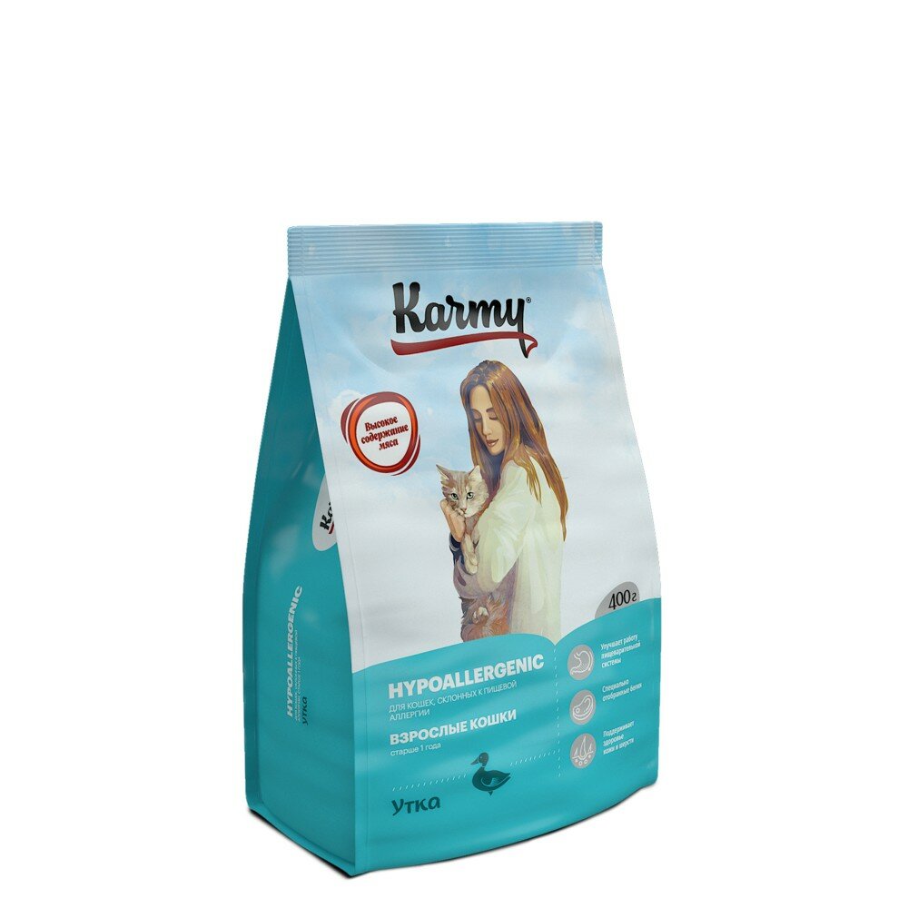 KARMY Hypoallergenic сухой корм для кошек, гипоаллергенный со вкусом Утки 400г