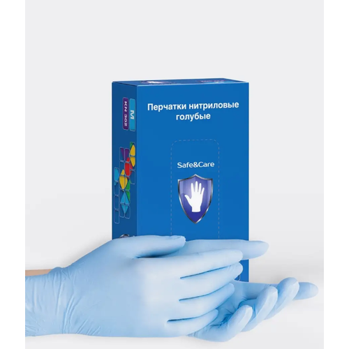 Перчатки медицинские нитриловые смотровые Safe&Care ZN302, 50 пар/100 штук, Голубые, размер М