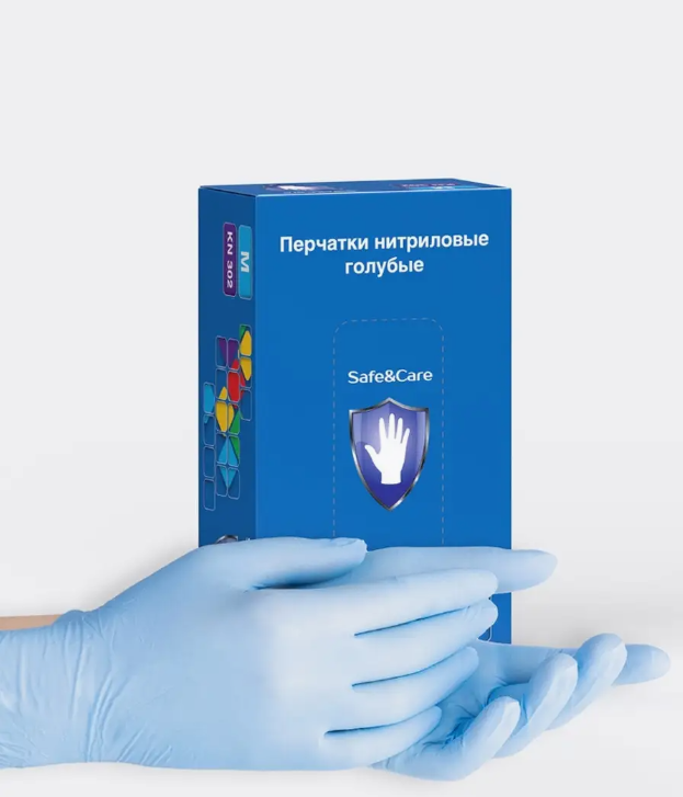 фото Перчатки медицинские нитриловые смотровые Safe&Care ZN302, 50 пар/100 штук, Голубые, размер М