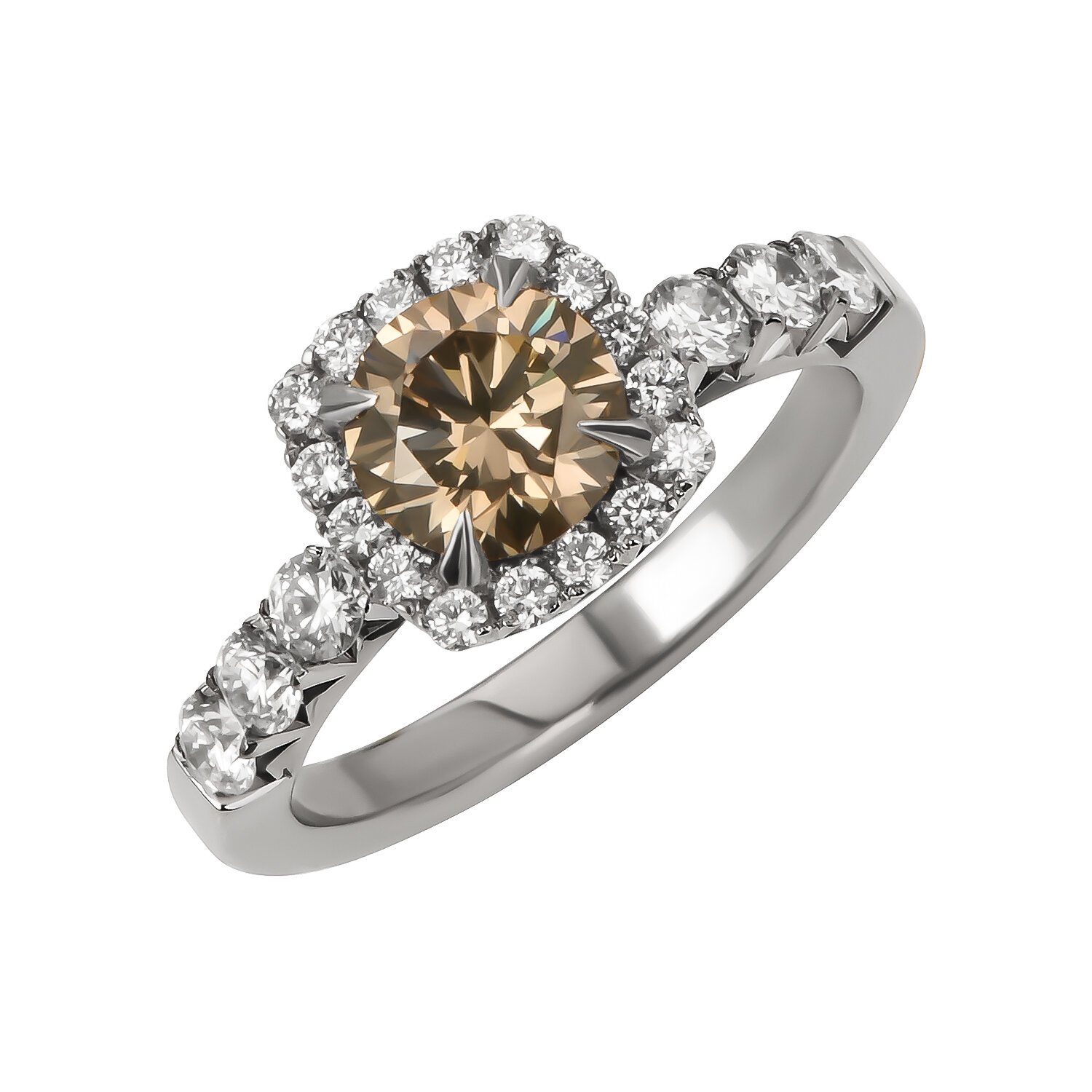 Кольцо помолвочное Constantine Filatov кольцо с коньячным бриллиантом, белое золото, 585 проба, родирование, бриллиант, размер 16.5, коричневый, белый