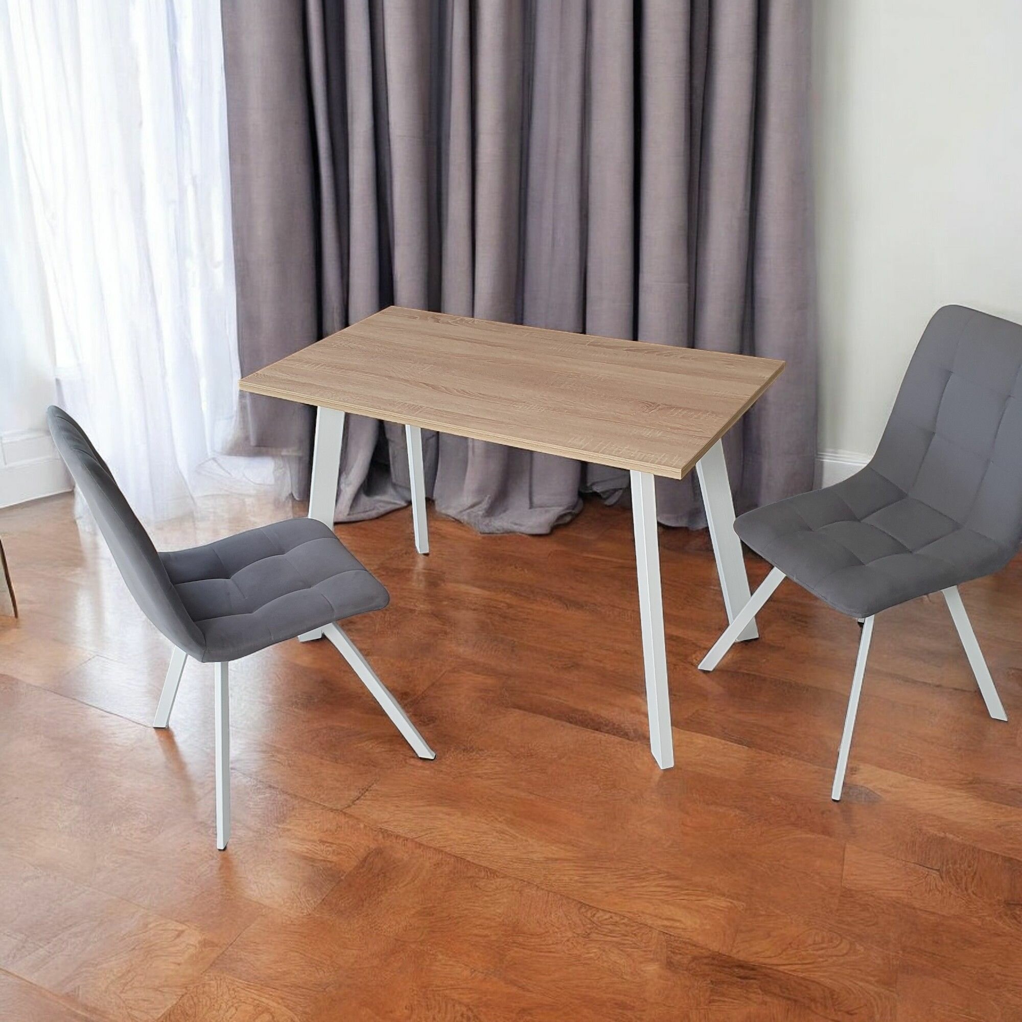 Стол обеденный Ник/ цвет столешницы Дуб Сонома, 110*60 см. Ножки ник белые.