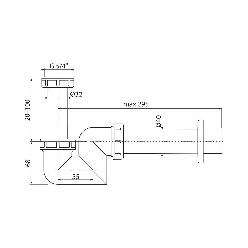 Сифон AlcaPlast для умывальника и биде, пластик A45F-DN40 — фото 1