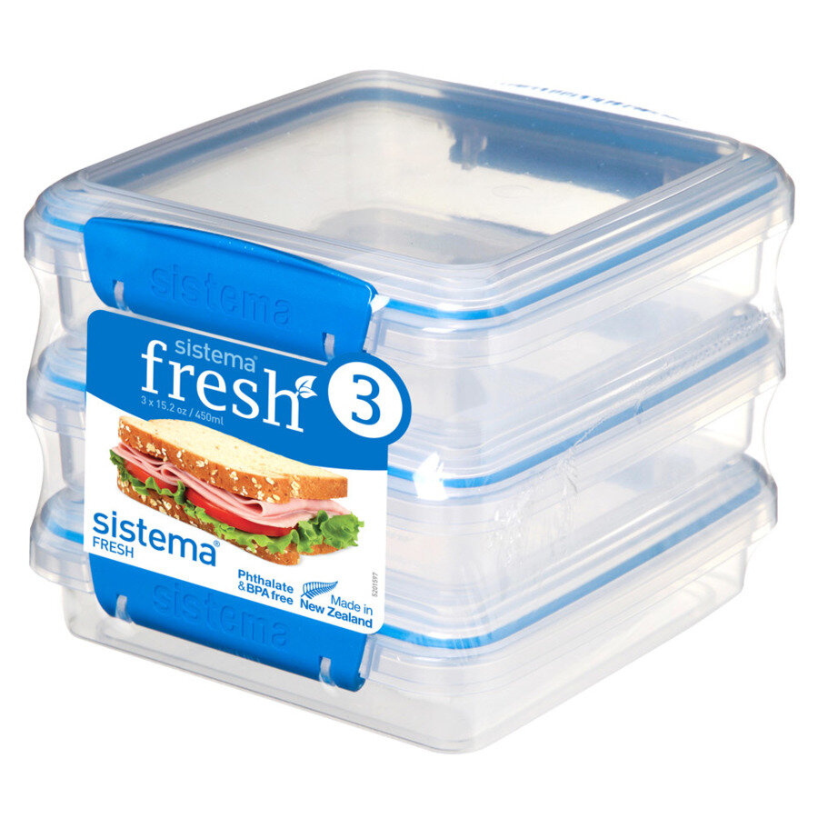 Набор контейнеров для сэндвичей квадратных Sistema Fresh 450 мл 3 шт синий пластик