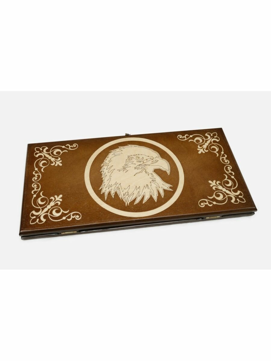 Нарды "Голова Орла" Handle Brand, фанера, лак, бронза, бук и орех, с фигурками, в сумке — фото 1