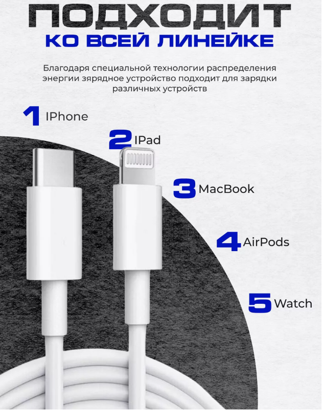 Зарядка для айфона 25 Вт с кабелем Type C-Lightning для IPhone, iPad, AirPods /Быстрая зарядка — фото 1