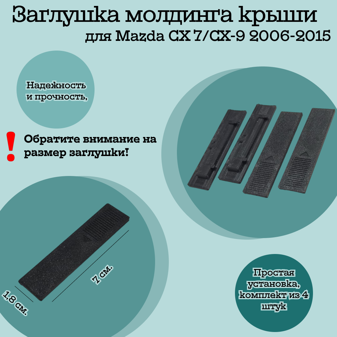 Заглушка молдинга крыши Mazda CX7/CX9 (2006-2015), 4 штуки в комплекте, черный цвет