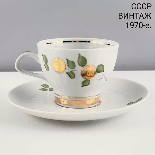 Изображение товара Винтажная кофейная пара "Березка". Советский минимализм. Фарфор Минский ФЗ, роспись. СССР, 1970-е.