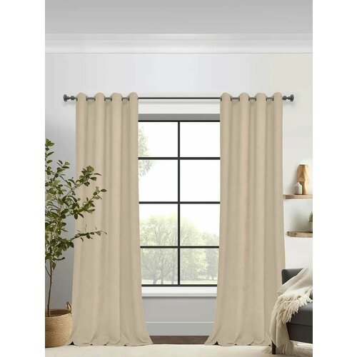 Штора ЭМИ Текстиль Канвас ширина 250 см высота 290 см, крепление - люверсы, цвет - светло-бежевый, 1 шт.