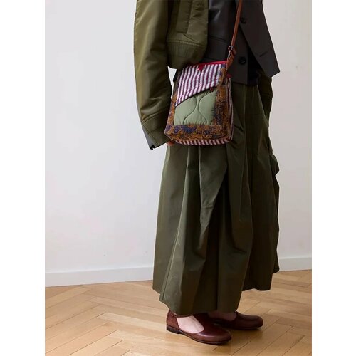 Сумка кросс-боди House design, фактура пэчворк, зеленый, красный, коричневый, серый