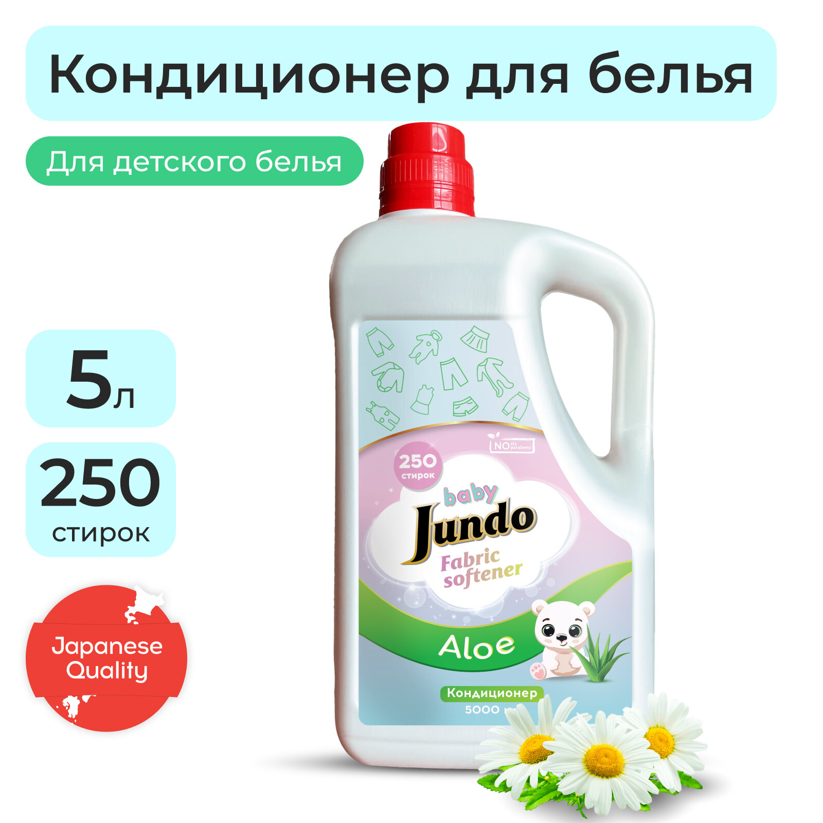 Кондиционер-ополаскиватель для белья Jundo Premium Baby 5000мл, концентрированный, 250 стирок