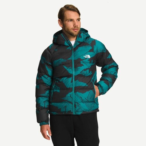 Пуховик The North Face, укороченный, карманы, размер L (50-52), бирюзовый