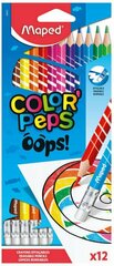 Карандаши цветные с ластиком, пластиковые, 12 цветов, картонный футляр MAPED COLOR'PEPS OOPS