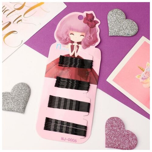 фото Невидимки для волос "тейлор" ребристые (набор 36 шт) 4,5 и 5,3 см, чёрный mikimarket