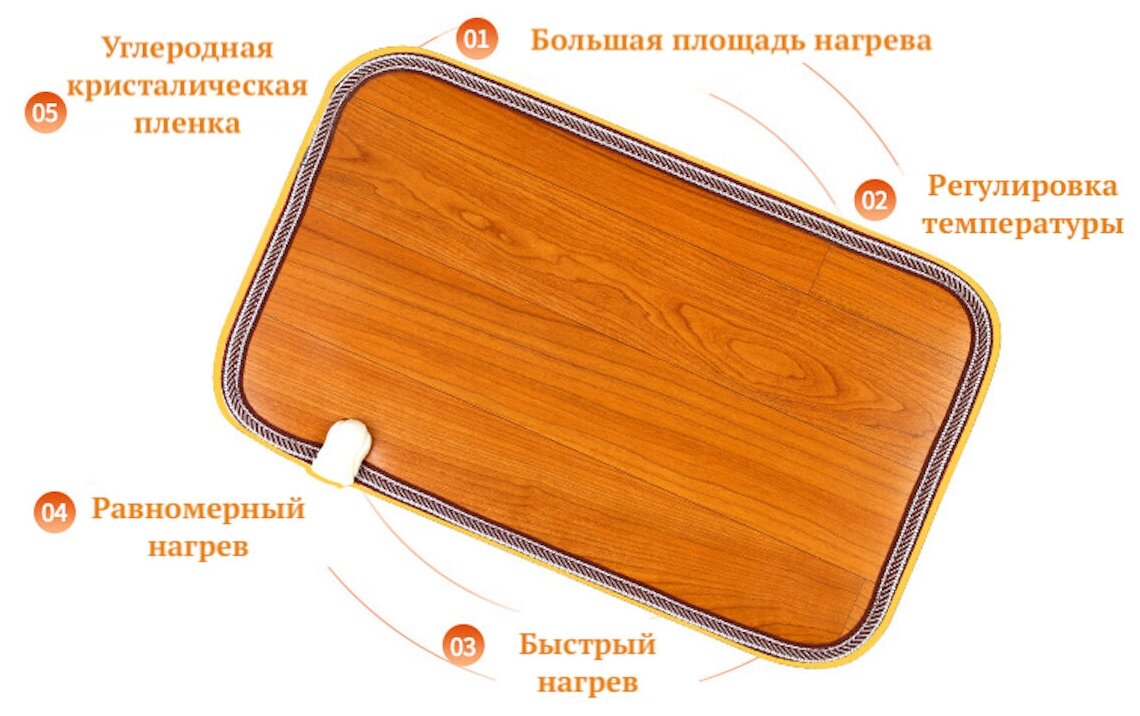 Напольный коврик для ног с подогревом Foot warmer 50х30 см. Для дома и офиса, можно вставать в обуви. Поможет сохранить ноги в тепле. - фотография № 3