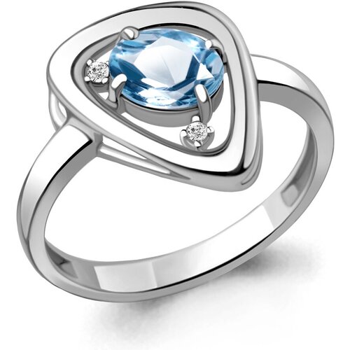 фото Серебряное кольцо aquamarine а6932705а с топазом и фианитом, размер 17,5 diamant-online