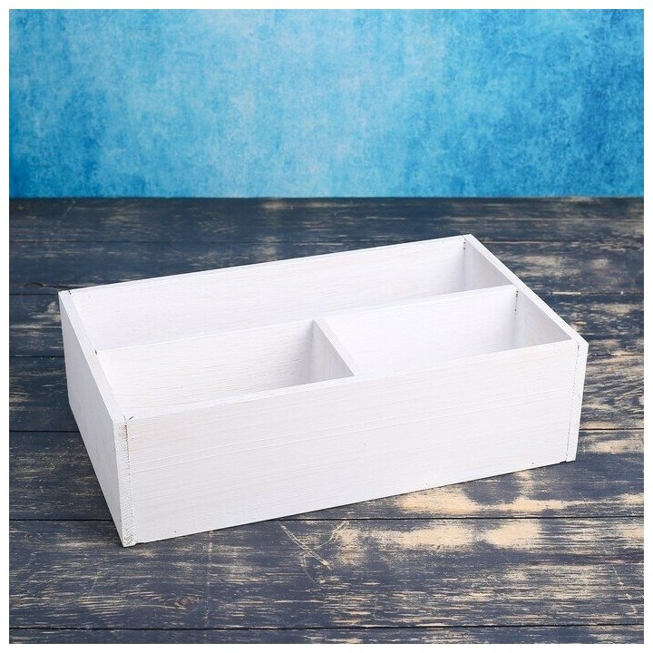 Ящик деревянный 20,5x34,5x10 см подарочный комодик, белая кисть