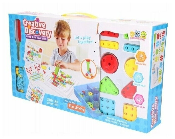 Конструктор мозаика с шуруповёртом 310 деталей Creative Discovery 3в1