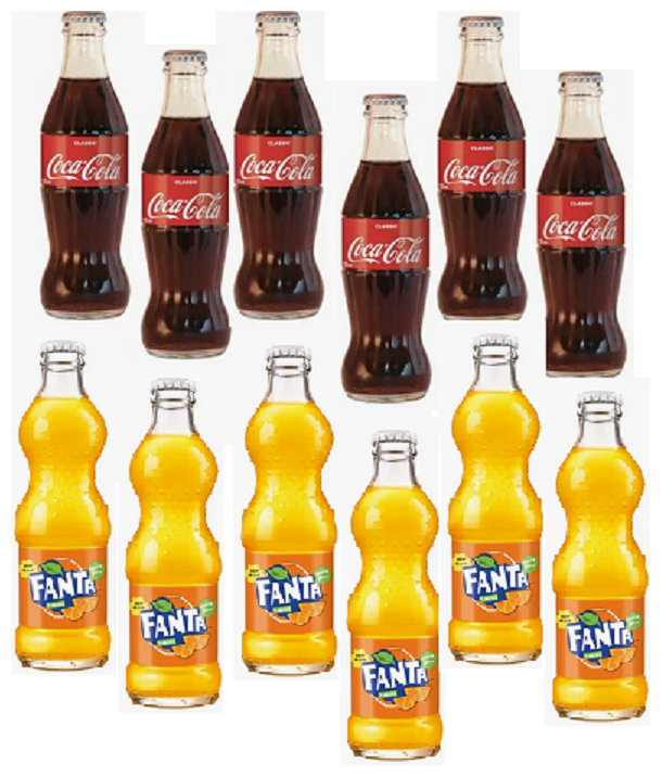 Набор газированных напитков Fanta и Coca Cola, стекло, ( 6 х 6 шт по 0,25 л)