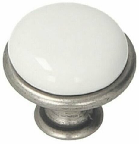 Ручка мебельная кнопка GAMET (Польша) серебро + белый фарфор (комплект 2 шт.) - фотография № 2