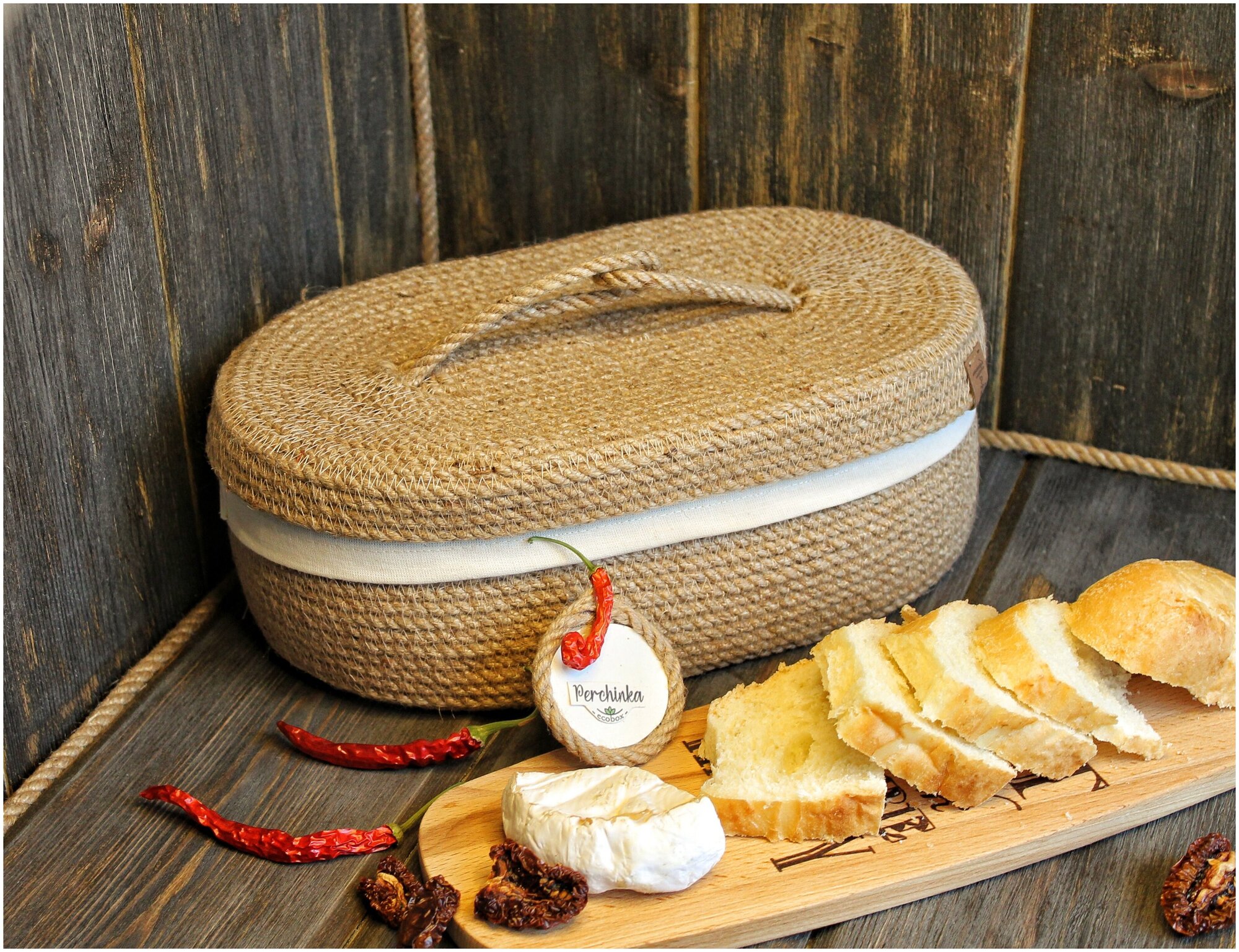 Хлебница Корзина для хранения хлеба из джута подача хлеба сервировка стола - фотография № 3