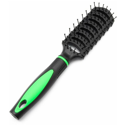 Расческа щетка для волос, цвет черный с зелёной ручкой, длина 22 см, 1 шт.