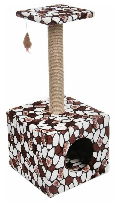 Домик-когтеточка "Куб" с площадкой и игрушкой, 35 х 30 х 85 см микс цветов 1414025 - фотография № 7