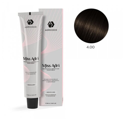 ADRICOCO Miss Adri крем-краска для волос с кератином, 4.00 Коричневый интенсивный