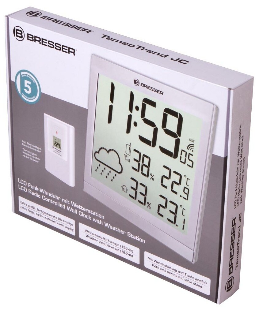 Метеостанция (настенные часы) Bresser TemeoTrend JC LCD, серебристая - фотография № 13
