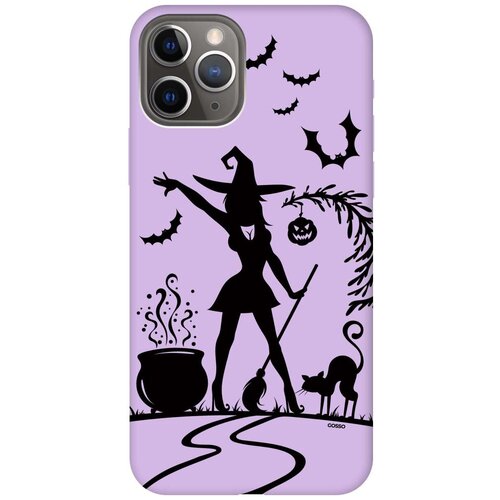 фото Силиконовая чехол-накладка silky touch для apple iphone 11 pro с принтом "witch and boiler" сиреневая gosso
