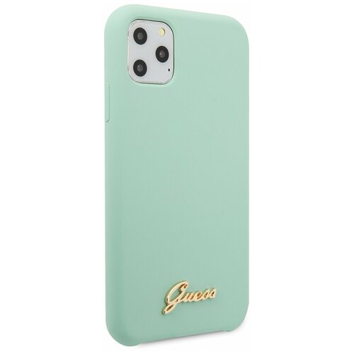 Чехол Guess для iPhone 11 Pro Max Silicone collection Gold metal logo Hard Mint Green